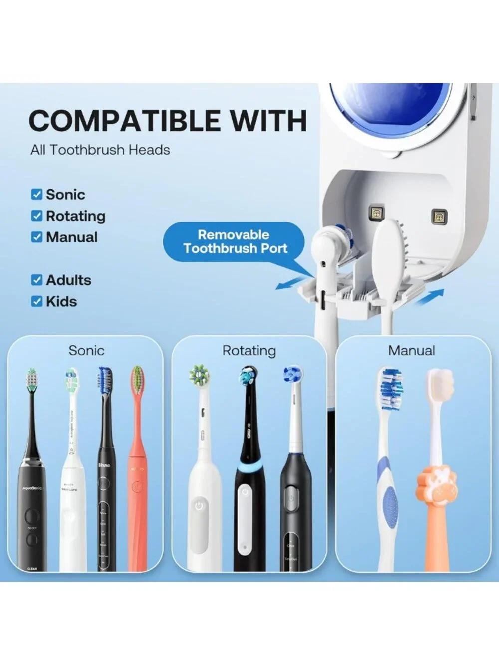 Wall-Mounted Toothbrush Holder with Infrared Sensing & LED Screen - Air Drying